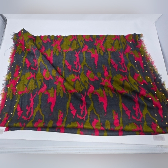 BETSEYVILLE BETSEY JOHNSON Y2K LIGHTWEIGHT INFINITY SCARF GREY FUSCHIA WOMEN OS - Picture 5 of 10